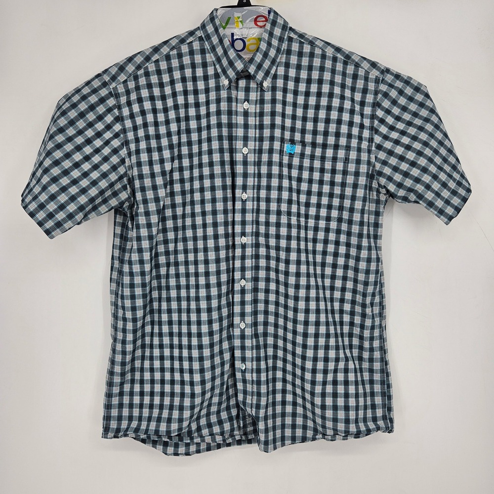 Cinch Shirt Mens Large Button Down Western Rodeo Short Sleeve Blue Plaid